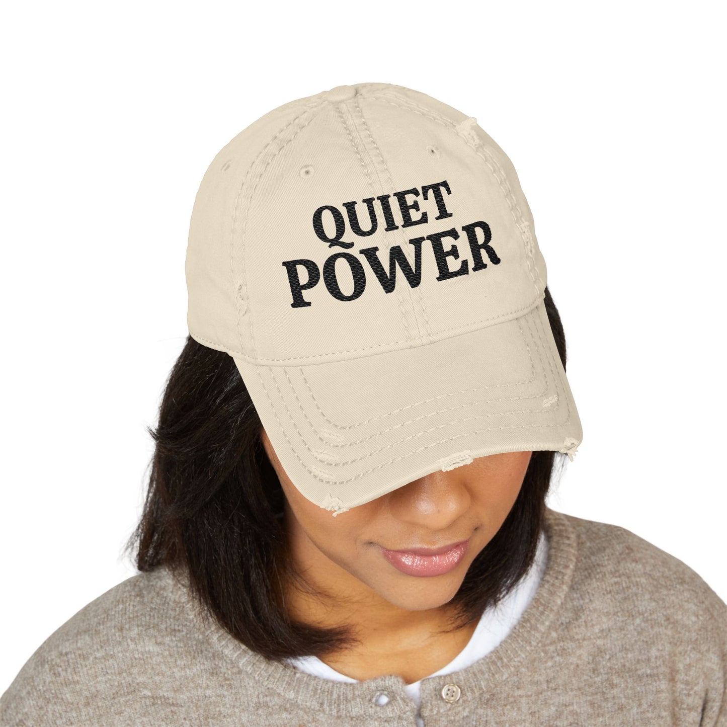Quiet Power Dad Hat | Distressed Embroidered Baseball Cap