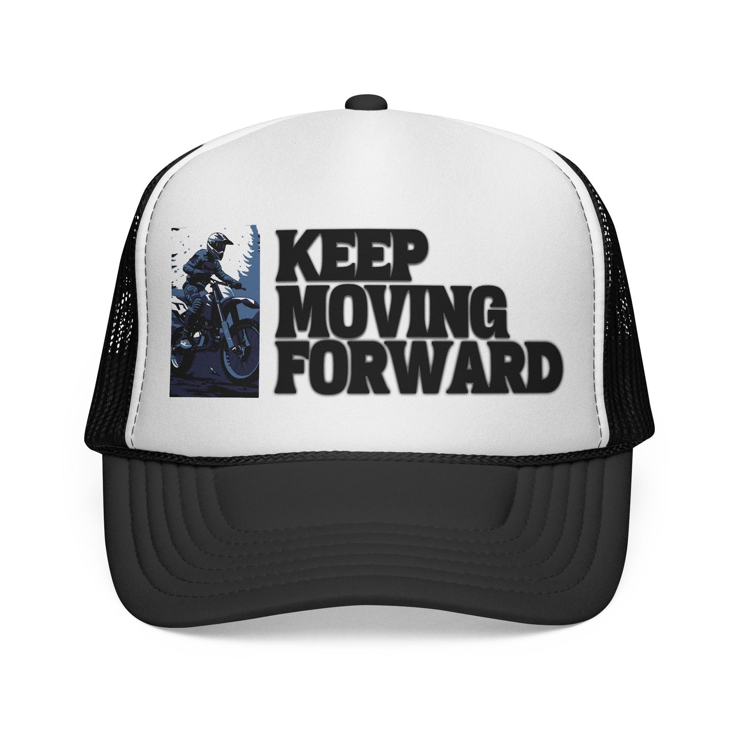 Keep Moving Forward Trucker Cap — Motivational Motorcycle Mesh Hat